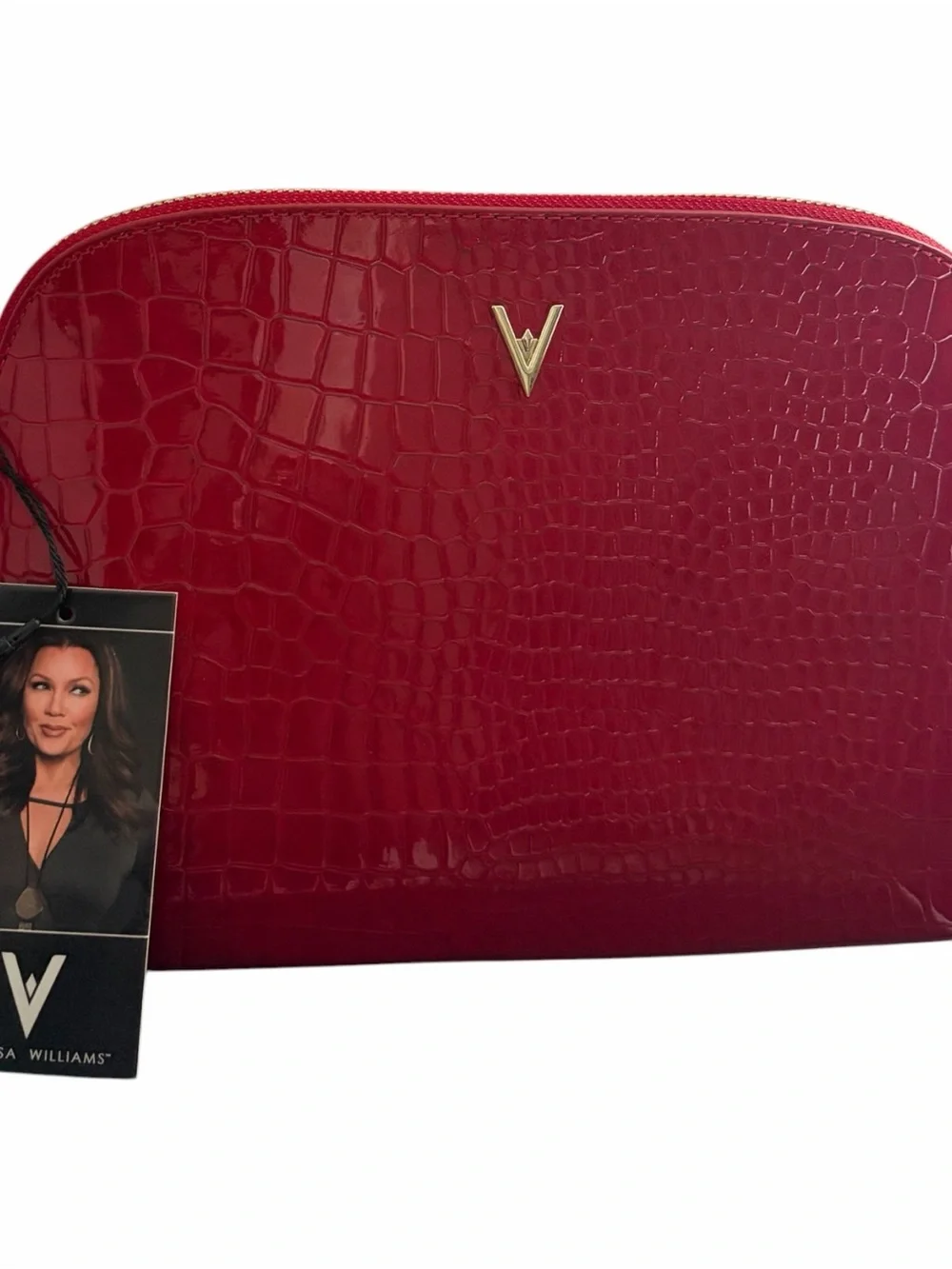 Eva Marie V Red Croc-Embossed Cosmetic Bag